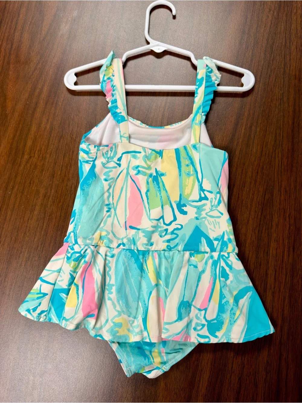Lilly Pulitzer Turquoise Multi-Color Ruffle Hem One-Piece Swimsuit